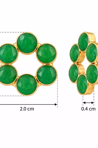 Certified natural freshwater pearls jewellery green stone floral circle stud earrings with gold bezel setting