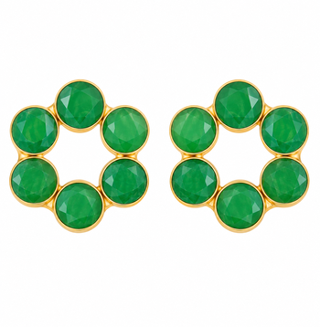 Certified natural freshwater pearls jewellery green stone floral circle stud earrings with gold bezel setting 5