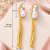 Certified natural freshwater pearls jewellery baroque pearl drop earrings with gold-toned wavy bar pendant