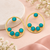 Certified natural freshwater pearls jewellery gold-toned circular hoop earrings with turquoise stone cabochons