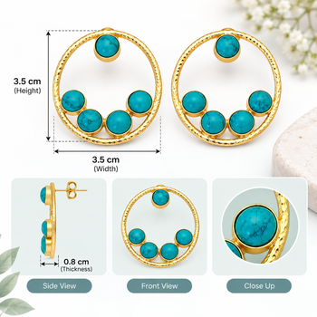 Certified natural freshwater pearls jewellery gold-toned circular hoop earrings with turquoise stone cabochons 3