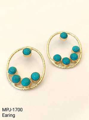 Certified natural freshwater pearls jewellery gold-toned circular hoop earrings with turquoise stone cabochons 4