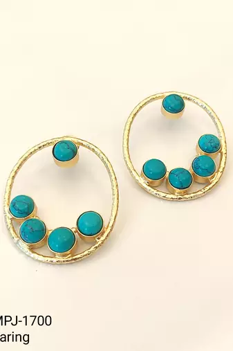 Certified natural freshwater pearls jewellery gold-toned circular hoop earrings with turquoise stone cabochons