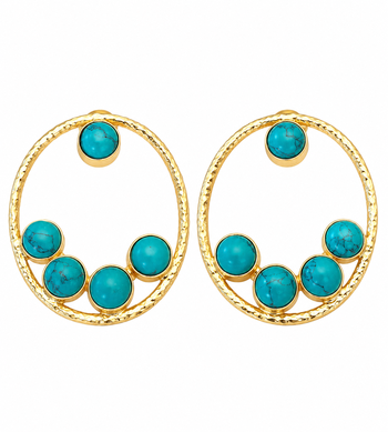 Certified natural freshwater pearls jewellery gold-toned circular hoop earrings with turquoise stone cabochons 5