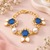 Certified natural freshwater pearls jewellery gold-toned blue hexagon stone & pearl chain bracelet