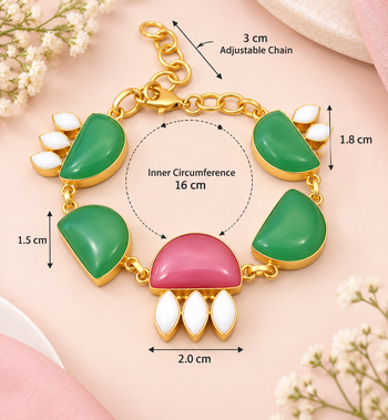 Certified natural freshwater pearls jewellery gold-toned green & pink stone charm chain bracelet 3
