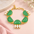 Certified natural freshwater pearls jewellery green stone & mother of pearl gold-tone chain bracelet