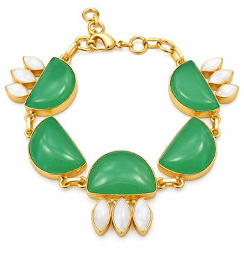Certified natural freshwater pearls jewellery green stone & mother of pearl gold-tone chain bracelet 5