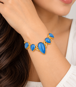 Certified natural freshwater pearls jewellery blue teardrop stone gold-tone chain link bracelet for women