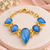 Certified natural freshwater pearls jewellery blue teardrop stone gold-tone chain link bracelet for women