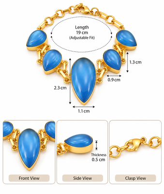 Certified natural freshwater pearls jewellery blue teardrop stone gold-tone chain link bracelet for women 3