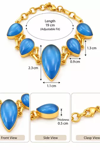 Certified natural freshwater pearls jewellery blue teardrop stone gold-tone chain link bracelet for women