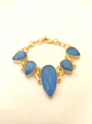 Certified natural freshwater pearls jewellery blue teardrop stone gold-tone chain link bracelet for women 4