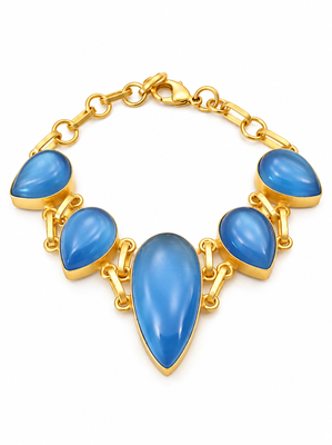 Certified natural freshwater pearls jewellery blue teardrop stone gold-tone chain link bracelet for women 5