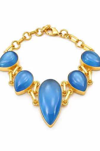 Certified natural freshwater pearls jewellery blue teardrop stone gold-tone chain link bracelet for women