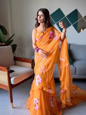 Bollywood style yellow ready to wear lehenga saree with blouse 2