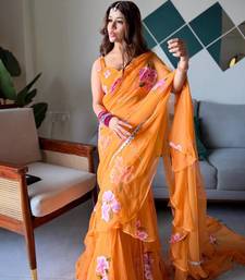 Bollywood style yellow ready to wear lehenga saree with blouse