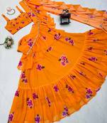 Bollywood style yellow ready to wear lehenga saree with blouse