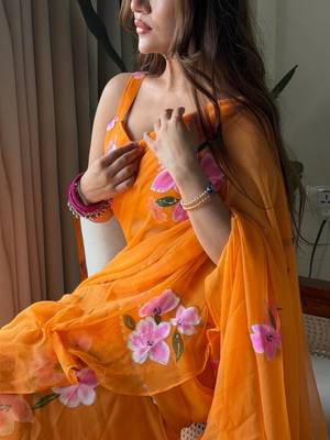 Bollywood style yellow ready to wear lehenga saree with blouse 4