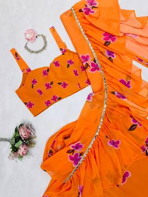 Bollywood style yellow ready to wear lehenga saree with blouse 5