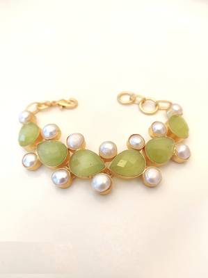 Certified natural freshwater pearls jewellery green stone & pearl gold-tone chain bracelet for women 4