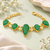 Certified natural freshwater pearls jewellery green stone teardrop chain bracelet with gold-tone setting