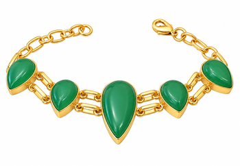 Certified natural freshwater pearls jewellery green stone teardrop chain bracelet with gold-tone setting 5