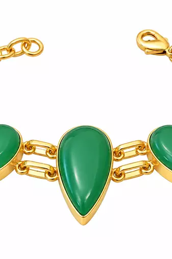 Certified natural freshwater pearls jewellery green stone teardrop chain bracelet with gold-tone setting