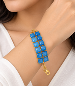 Certified natural freshwater pearls jewellery blue square cabochon statement bracelet with gold-tone setting
