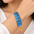 Certified natural freshwater pearls jewellery blue square cabochon statement bracelet with gold-tone setting