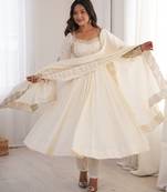 Elegant white sequin work anarkali set with dupatta