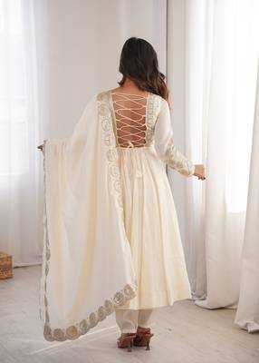 Elegant white sequin work anarkali set with dupatta 2