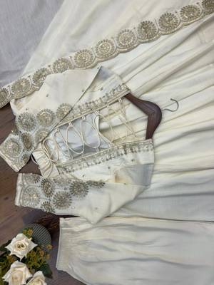 Elegant white sequin work anarkali set with dupatta 5