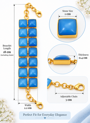 Certified natural freshwater pearls jewellery blue square cabochon statement bracelet with gold-tone setting 3