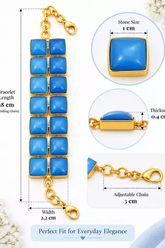Certified natural freshwater pearls jewellery blue square cabochon statement bracelet with gold-tone setting