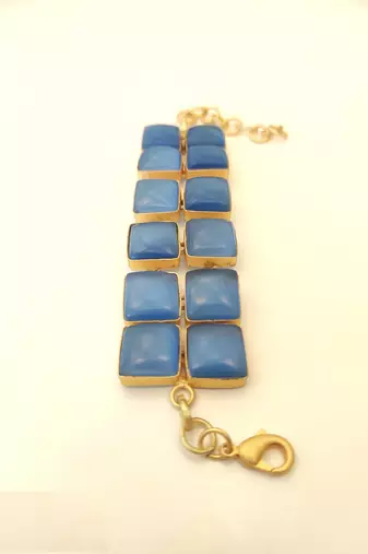 Certified natural freshwater pearls jewellery blue square cabochon statement bracelet with gold-tone setting