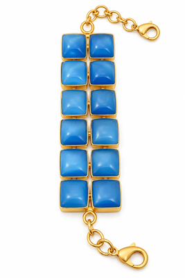 Certified natural freshwater pearls jewellery blue square cabochon statement bracelet with gold-tone setting 5