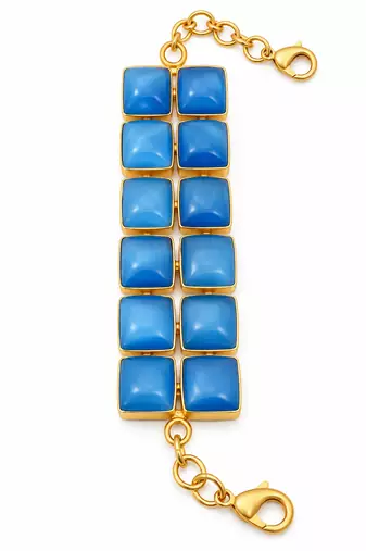 Certified natural freshwater pearls jewellery blue square cabochon statement bracelet with gold-tone setting