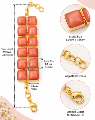 Certified natural freshwater pearls jewellery brown square stone gold-tone wide chain bracelet 3