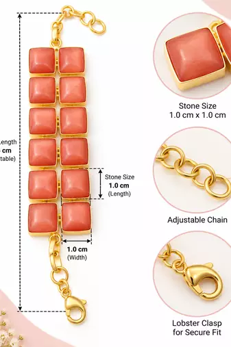 Certified natural freshwater pearls jewellery brown square stone gold-tone wide chain bracelet
