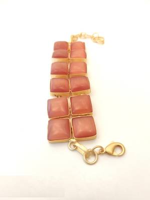 Certified natural freshwater pearls jewellery brown square stone gold-tone wide chain bracelet 4