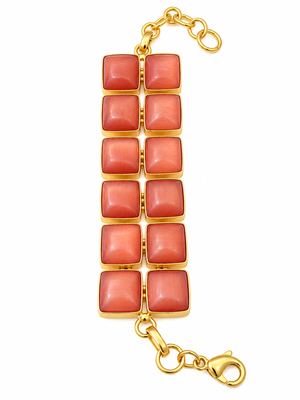 Certified natural freshwater pearls jewellery brown square stone gold-tone wide chain bracelet 5