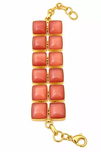 Certified natural freshwater pearls jewellery brown square stone gold-tone wide chain bracelet