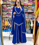 Royal Blue Chanderi silk sharara set with dupatta