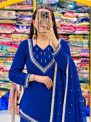 Royal Blue Chanderi silk sharara set with dupatta 2