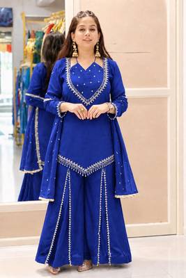 Royal Blue Chanderi silk sharara set with dupatta 3