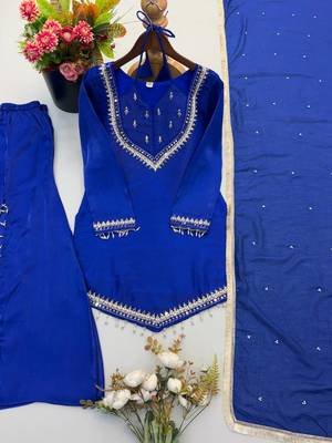 Royal Blue Chanderi silk sharara set with dupatta 4
