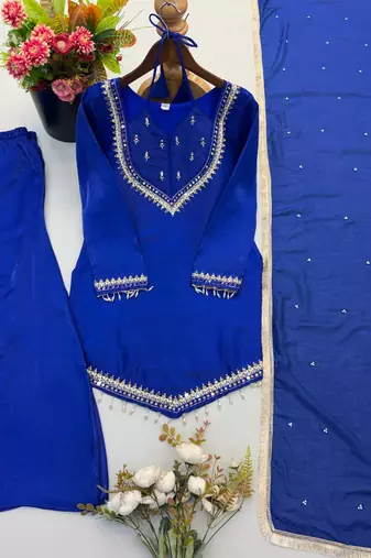 Royal Blue Chanderi silk sharara set with dupatta