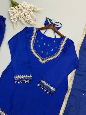 Royal Blue Chanderi silk sharara set with dupatta 5
