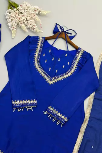 Royal Blue Chanderi silk sharara set with dupatta